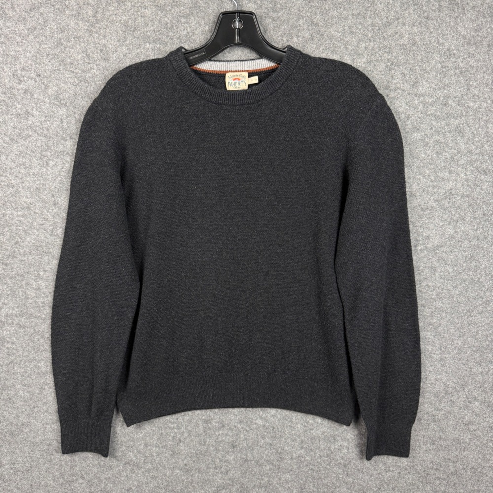 Faherty Mens Charcoal Gray Organic Cotton Blend Crewneck Sweater Small S